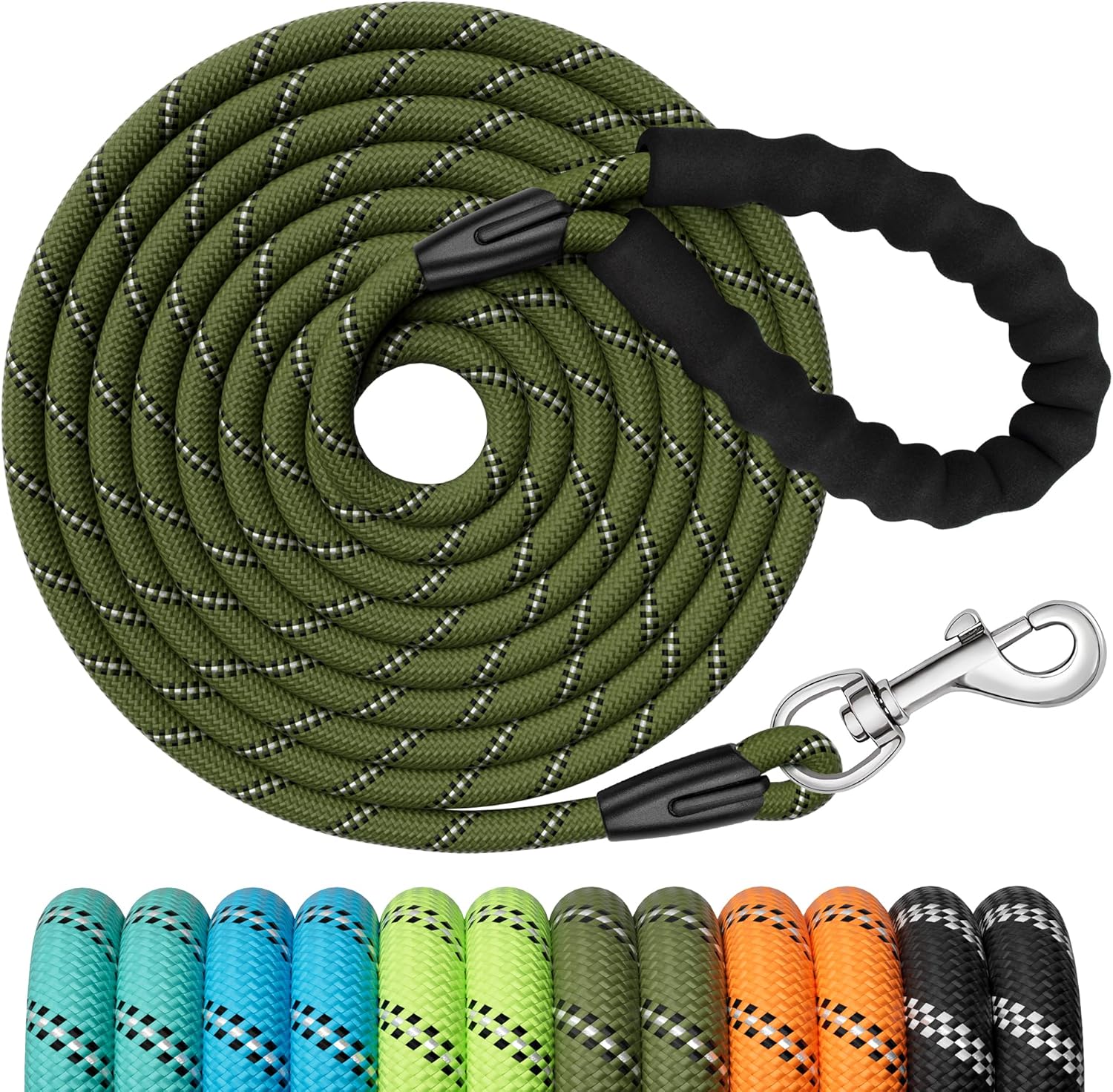 X XBEN Training Leads for Dogs, 3M 5M 10M 15M 20M 25M 30M Strong Rope Long line Dog Lead Leash with Soft Padded Handle and Heavy Duty Hook, Reflective Recall Training Leads for Large Medium Small Dog