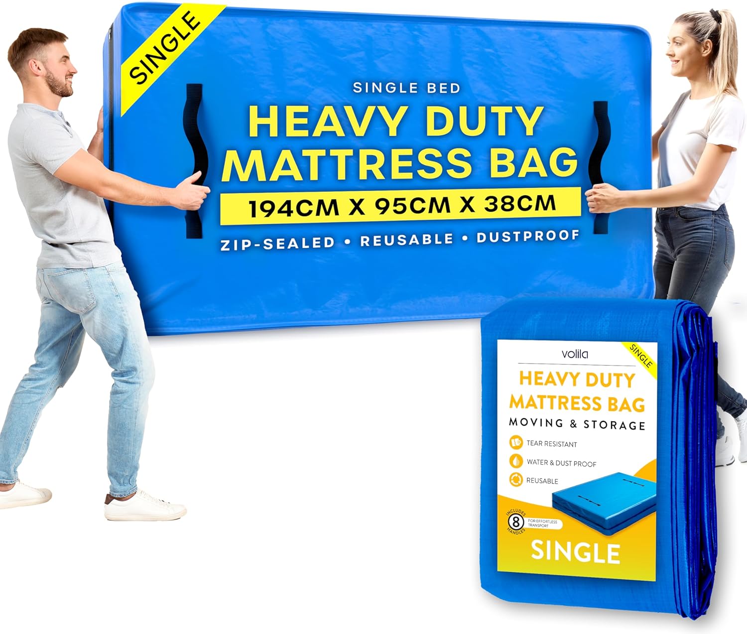 Single Size Mattress Bag for Moving - Reusable Waterproof Mattress Cover, Heavy Duty Mattress Bag for Storage and Protecting Beds from Stains, Dust, and Pests - (150gsm)