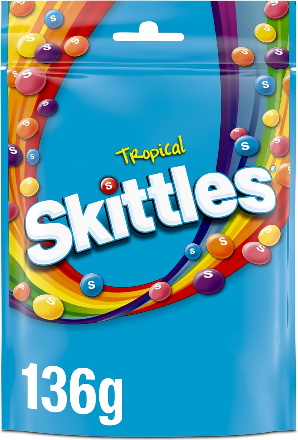 Skittles Vegan Chewy Sweets Tropical Fruit Flavoured Pouch Bag 136g