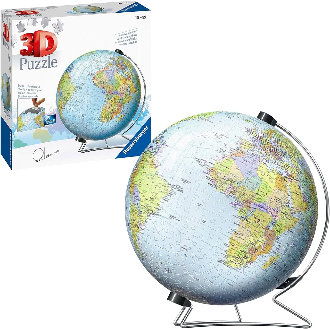 Ravensburger World Globe on a V-Stand 3D Jigsaw Puzzle for Adults and Kids Age 10 Years Up - 550 Pieces - No Glue Required