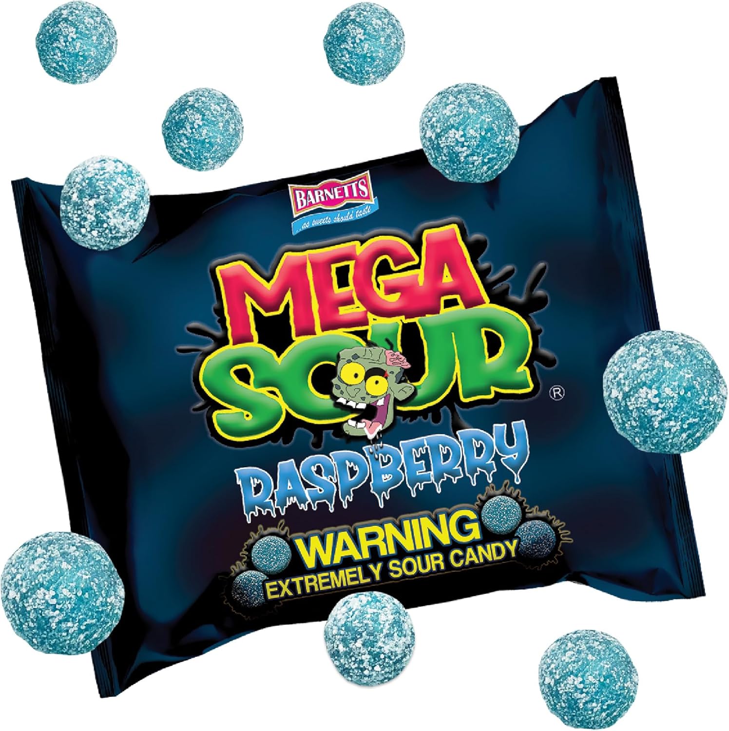 Barnetts - Mega Sour Candy Raspberry 104g - Trendy Sweet Bags - Traditionally Handmade Sweets - Sour Coating Lasts 20 Seconds - Candies for Party Bag, Gift Hamper, or Hamper Box