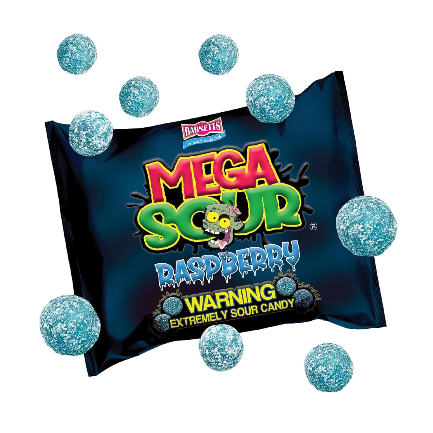 Barnetts - Mega Sour Candy Raspberry 104g - Trendy Sweet Bags - Traditionally Handmade Sweets - Sour Coating Lasts 20 Seconds - Candies for Party Bag, Gift Hamper, or Hamper Box