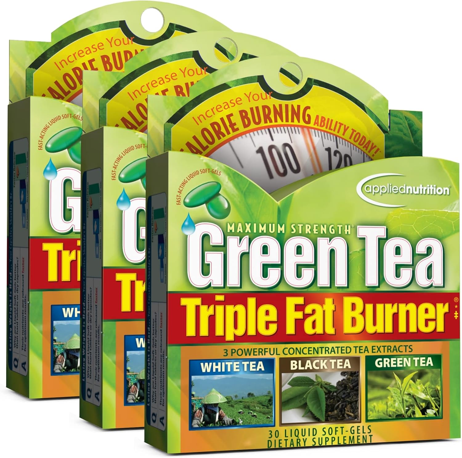 Applied Nutrition Green Tea Triple Fat Burner, 30 Liquid Soft-Gels (Pack of 3)