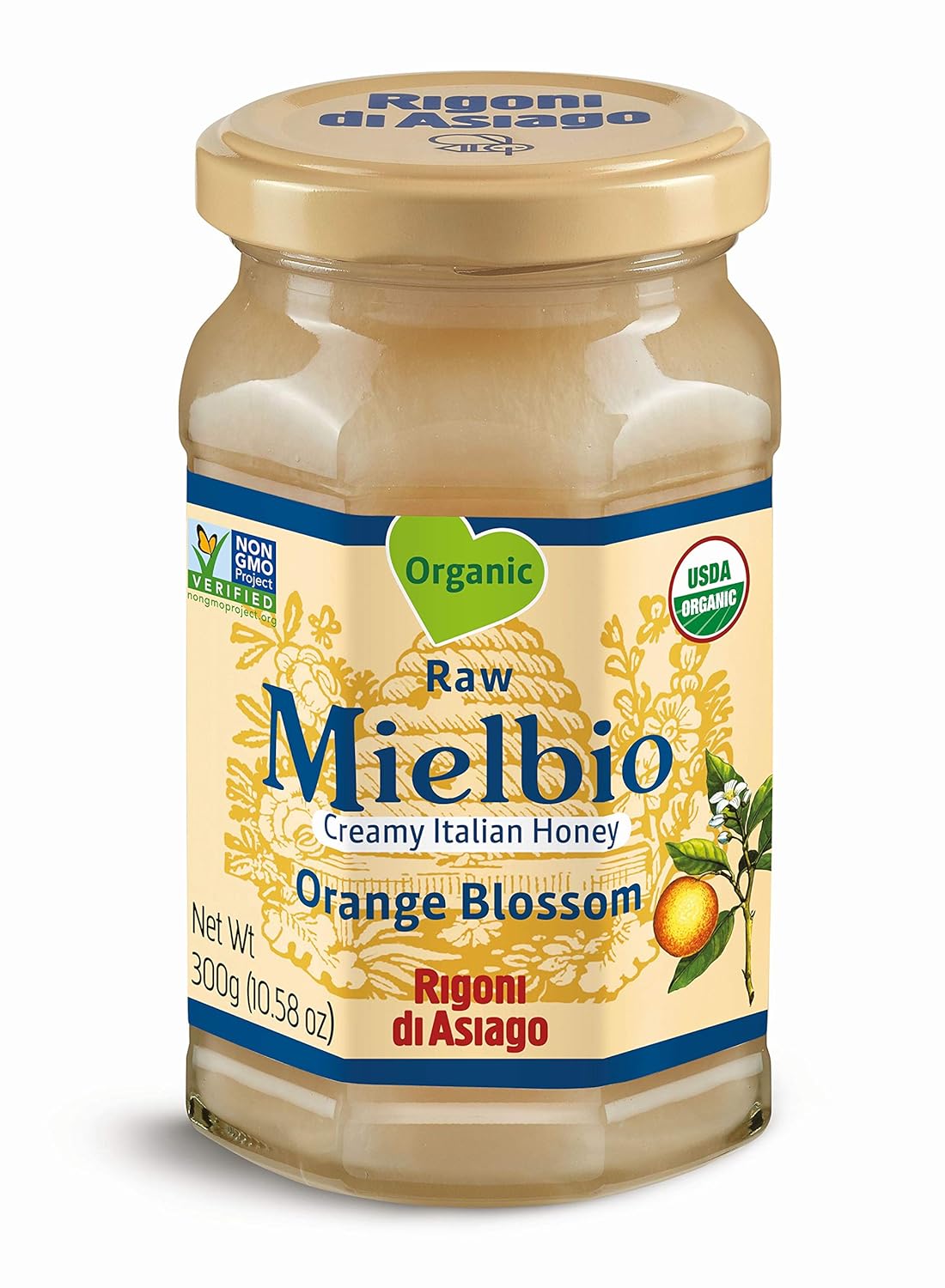 Rigoni di Asiago Mielbio Organic Italian Raw and Creamy Honey, Orange Blossom,10.58 Oz (Pack of 6)