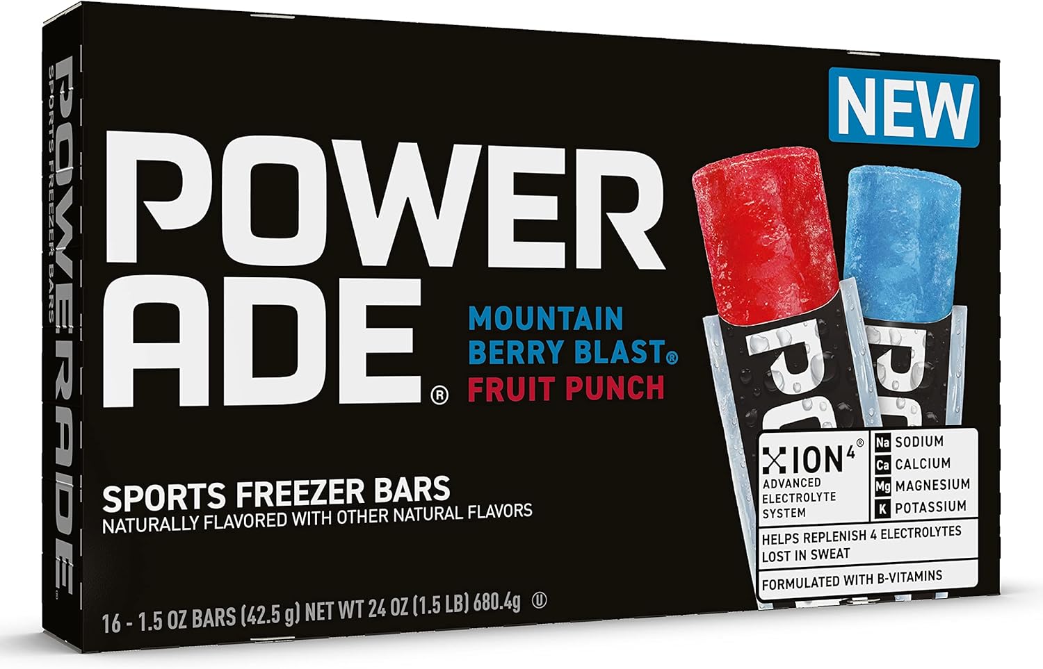 1.5 oz Refreshing Ice Pops with Electrolytes B Vitamins – Naturally Flavored, Mountain Berry Blast and Fruit Punch, 2Pack 16 CT, 32 Total