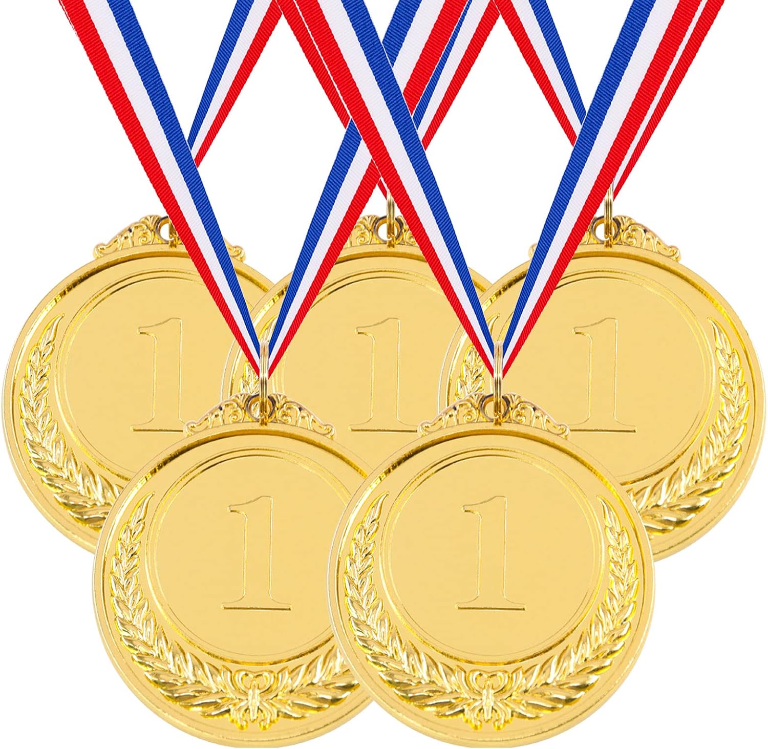 Hilitchi 5Pcs Gold Award Medals - Olympic Style Winner Medals with Ribbon