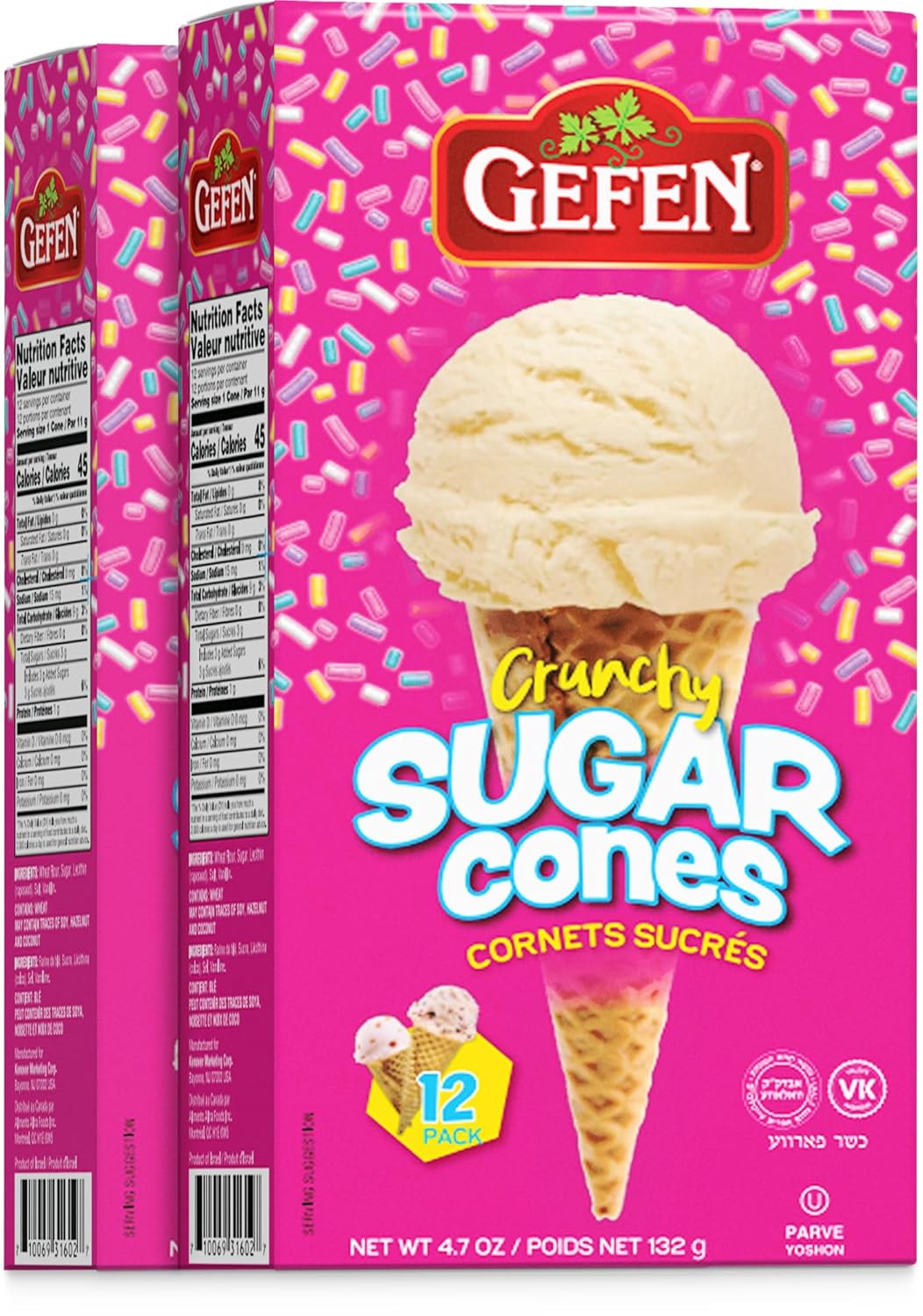 Gefen Sugar Cones (2 Pack = 24 Cones) | Crunchy & Delicious | Sweet Ice Cream Cones | Great for Parties