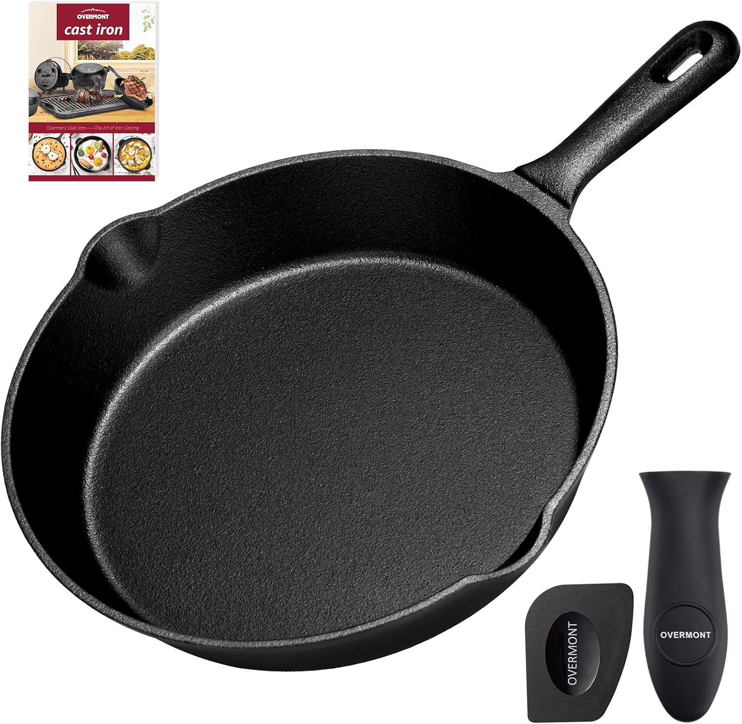 OVERMONT Pre-Seasoned Cast Iron Pot Skillet/ (9.6Inch-24.5cm) /Frying Pans/Oven Safe Cookware for Stove/Barbecue/Campfire Cooking/Black