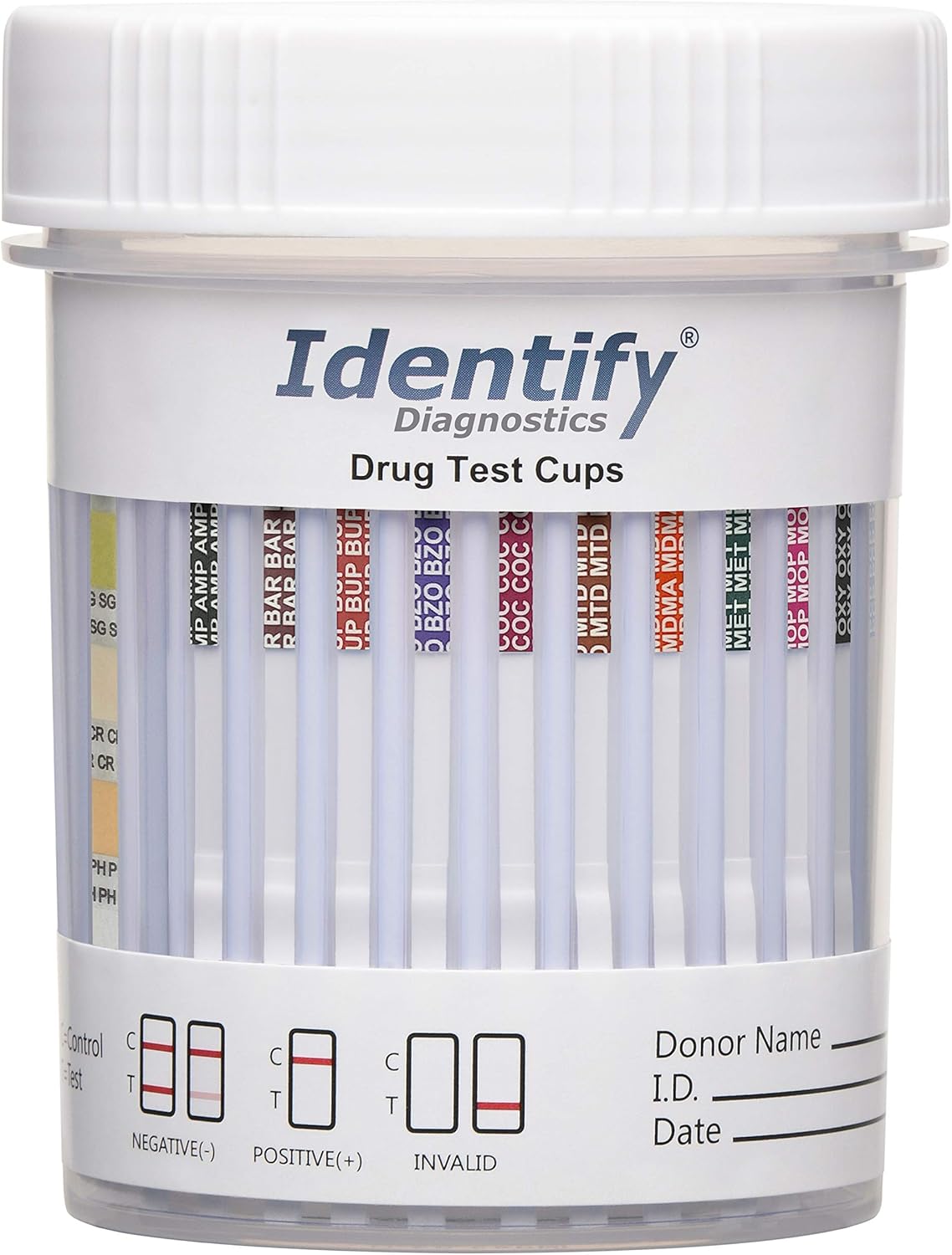 Identify Diagnostics Drug Test Cups | 25 Pack | 12 Panel CLIA Waived Instant Urine Marijuana Drug Test Kit with 3 Adults for AMP,BAR,BUP,BZO,COC,MDMA,MET,MOP|OPI,MTD,OXY,PCP,THC