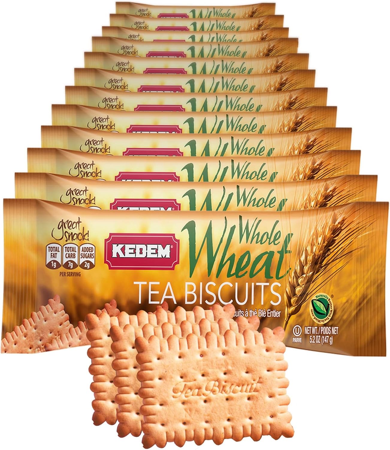 Kedem Whole Wheat Tea Biscuits (12 Pack) Only 2g Sugar|7g Carbs |1g Fat| Certified Kosher