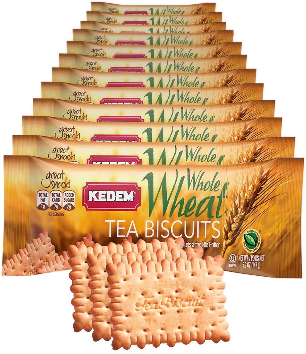 Kedem Whole Wheat Tea Biscuits (12 Pack) Only 2g Sugar|7g Carbs |1g Fat| Certified Kosher
