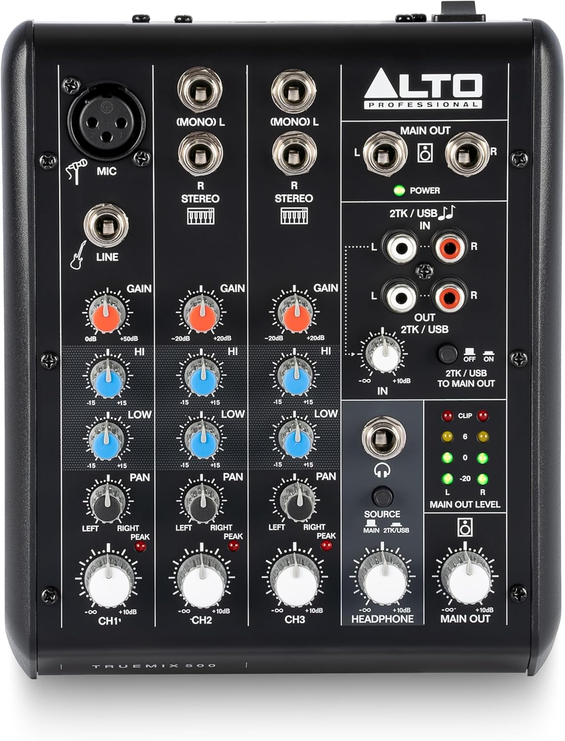 ALTO TrueMix 500 Audio Mixer with XLR Mic In and USB Audio Interface for Podcasting, Live Performance, Streaming, Recording, DJ, Mac and PC