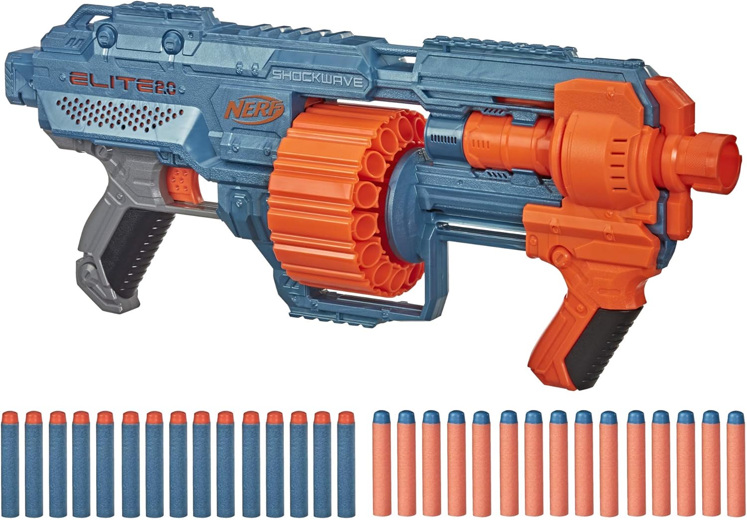 Nerf Elite 2.0 Shockwave RD-15 Dart Blaster, 30 Nerf Elite Darts, 15-Dart Rotating Drum, Kids Outdoor Toys for 8 Year Old Boys & Girls and Up (Amazon Exclusive)