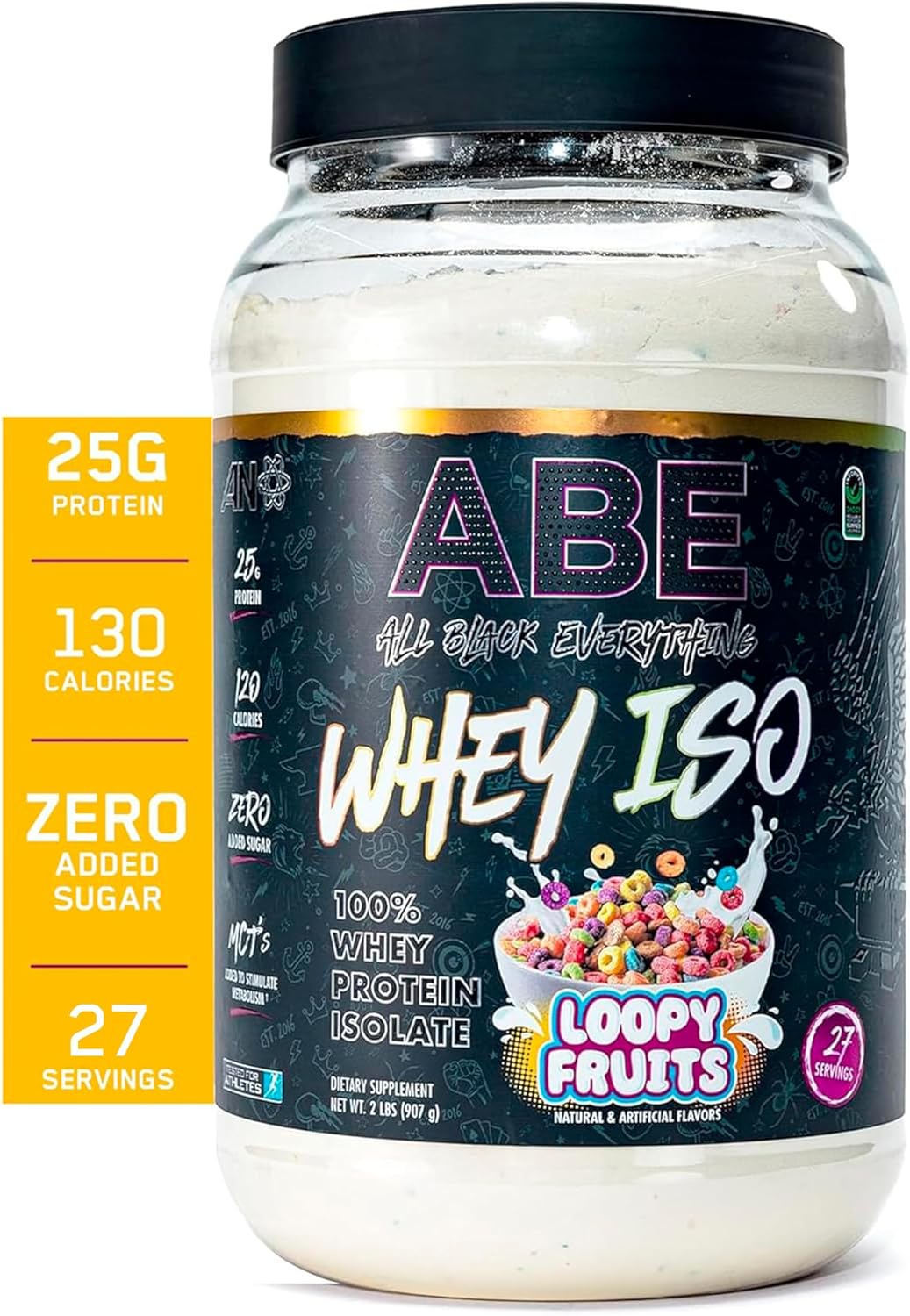 All Black Everything 25g Whey Protein Powder | Fruity Cereal Milk | 27 Servings | Whey Protein Isolate | Low Carbs & Low Sugar | MCTs
