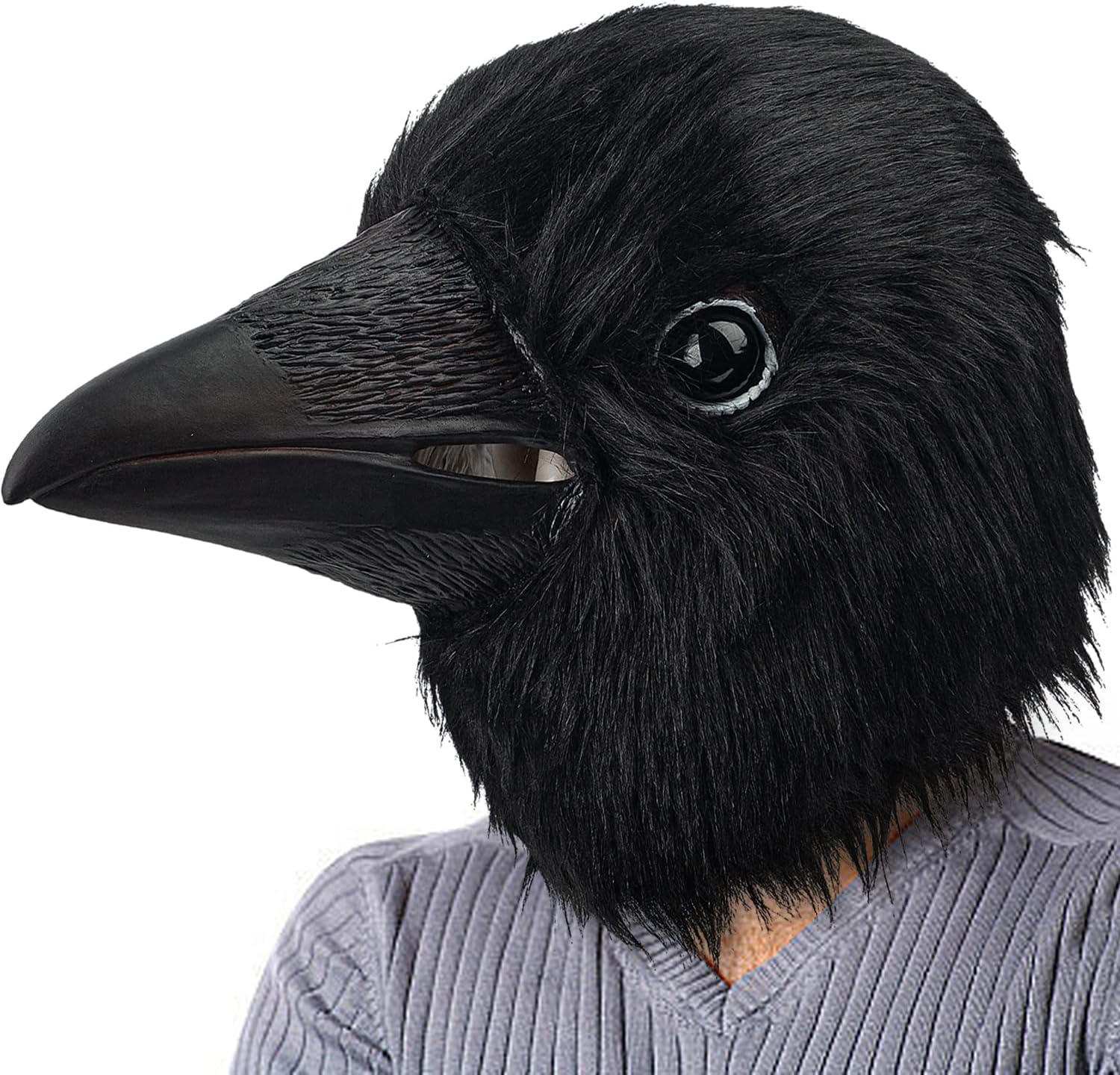 PartyHop Black Crow Mask Raven Head Latex Realistic Animal Full Head Mask for Halloween Costume Party Carnival Cosplay