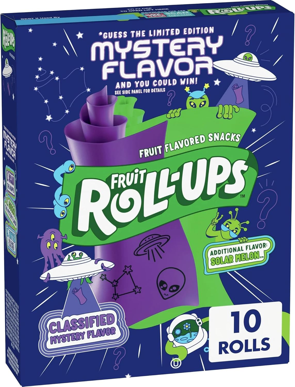 Fruit Roll-Ups Fruit Flavored Snacks I Mystery Flavor and Solar Melon I 10 count 5oz (141g) I US Import