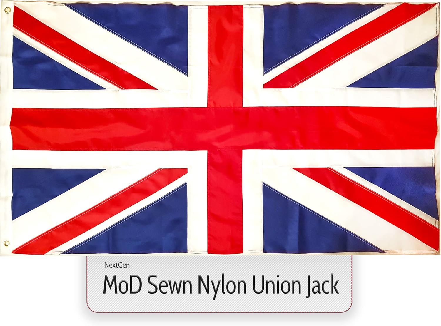 Union Jack Flag Sewn Nylon Fabric Large 5ft x 3ft British Approved Commercial Grade Heavy Duty Waterproof With Eyelets