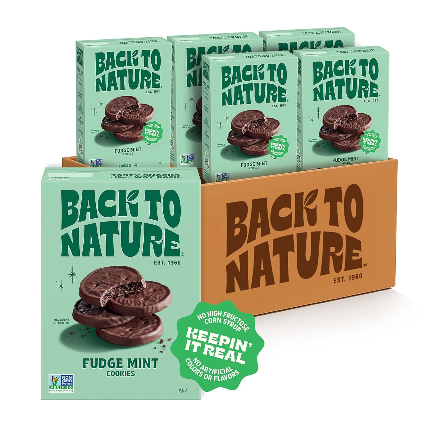 Back to Nature - Fudge Mint Cookies - Real Ingredients like Wheat Flour - Vegan, Non-GMO - Seriously Tasty Snacking - 5.5 Ounce (Pack of 6)