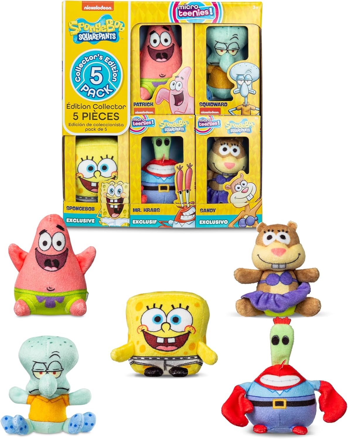 Spongebob Square Pants 5-Pack - Collectible Miniature Plush Figure, Suffed Animal, Toy Mini Soft Figure for Kids Ages 4+