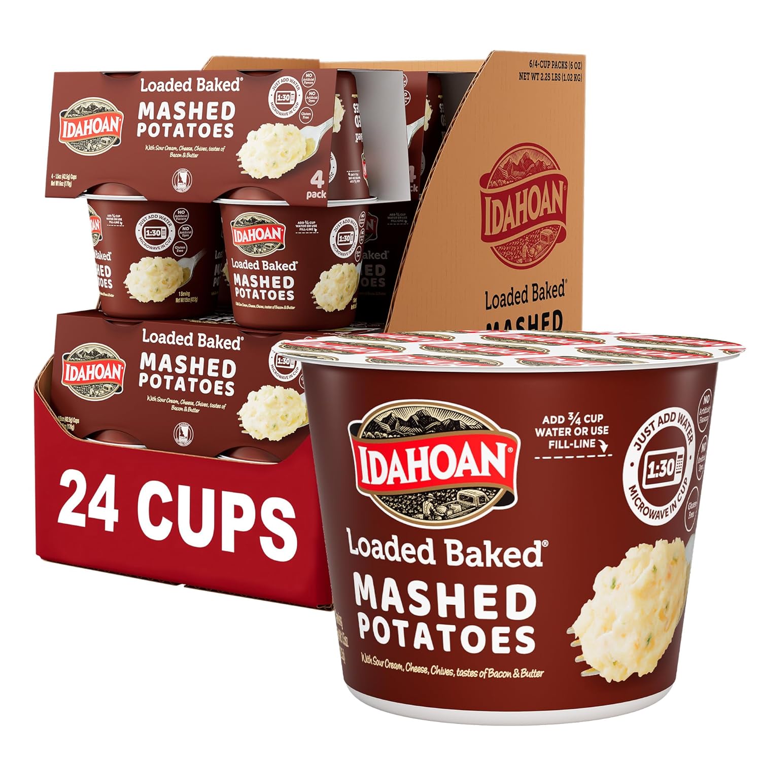 Idahoan® Loaded Baked® Mashed Potatoes Cup 4-pack, 6 oz (Pack of 6)