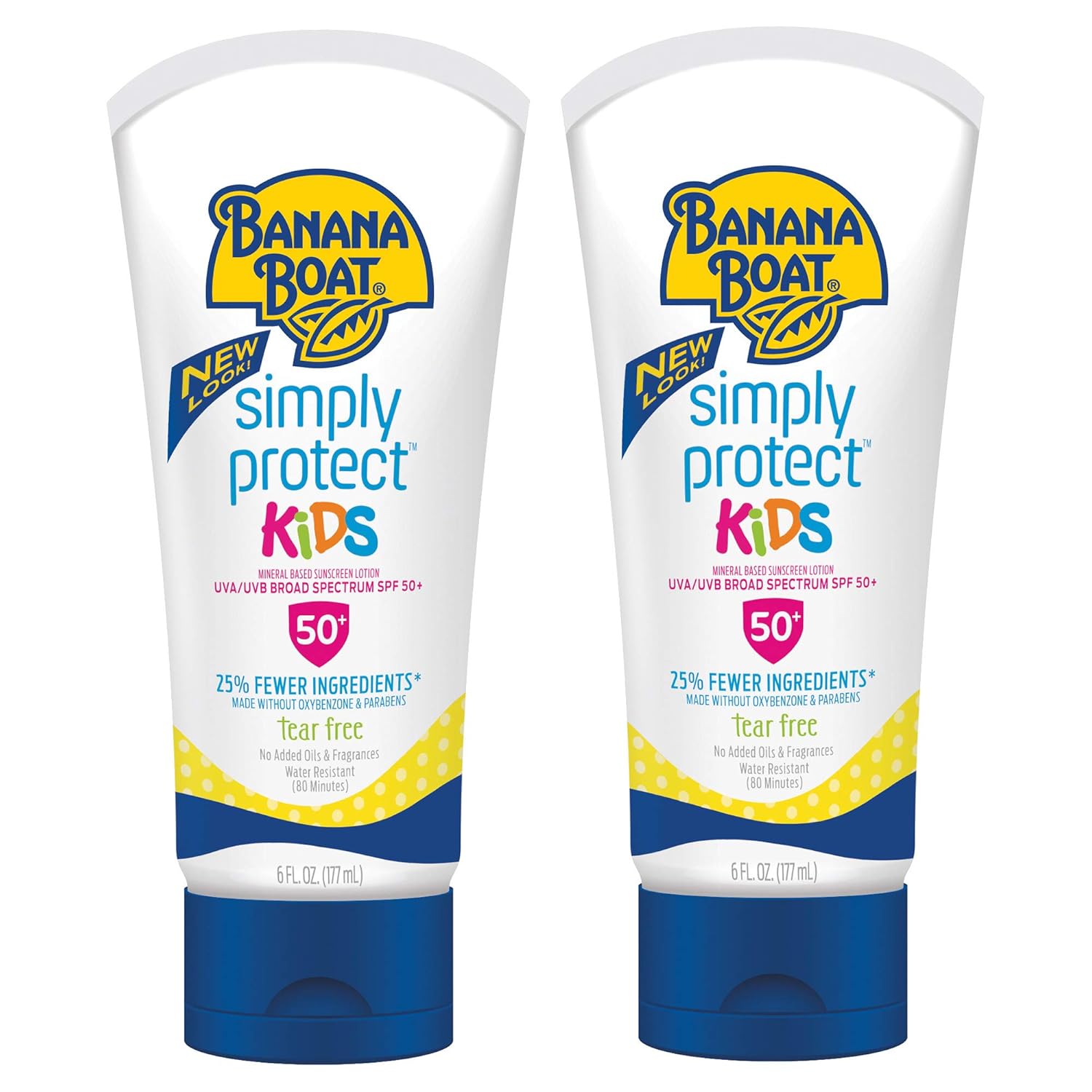 Banana Boat 100% Mineral Kids Sunscreen Lotion SPF 50, Twin Pack | Banana Boat Mineral Sunscreen for Kids, Childrens Sunblock SPF 50, Oxybenzone-Free, 6oz each (Pack of 2)