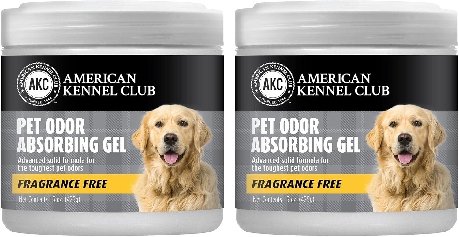 AMERICAN KENNEL CLUB SMELLS BEGONE Pet Odor Absorber Gel - Air Freshener & Odor Eliminator - Fragrance Free - 15 Ounce - 2 Pack