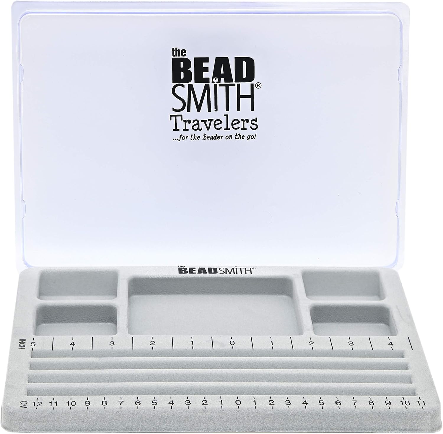 The Beadsmith Mini Bead Board - Grey Flocked, 4 Straight Channels, 5 Recessed Compartments, 7.75 x 11.25 inches, Design Boards for Creating Bracelets, Necklaces and Other Jewelry