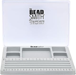 The Beadsmith Mini Bead Board - Grey Flocked, 4 Straight Channels, 5 Recessed Compartments, 7.75 x 11.25 inches, Design Boards for Creating Bracelets, Necklaces and Other Jewelry