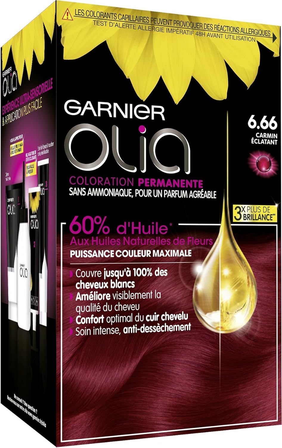Garnier Olia Permanent Hair Dye, Ammonia-Free, Natural Flower Oils, Bright Carmine (6.66)