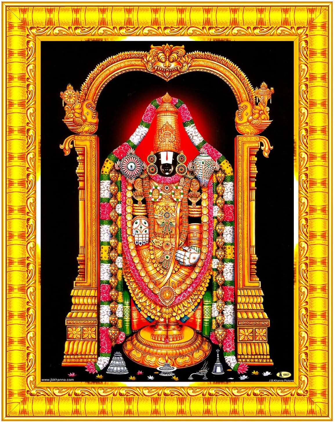Pavan Photo Laminations Tirupati Balaji Lord Venkateshwara Swamy Wall Painting Framed Home Decor (Wood,Matte,Gold,Small Size,6 x 8 Inch) R400S