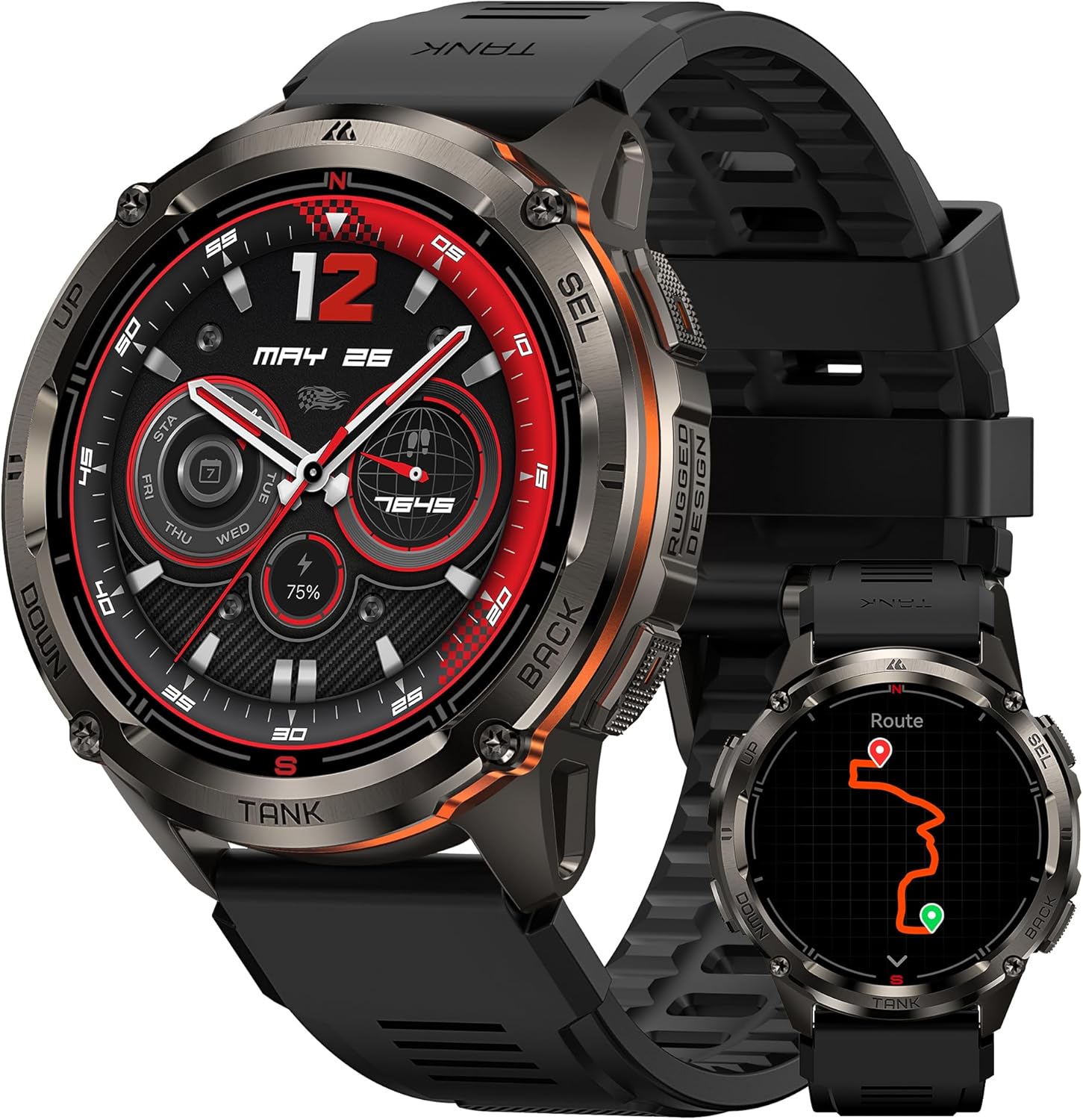 KOSPET Tank T3 Ultra 2 Smart Watch for Men GPS, Extra-Long Battery, Full Stainless Steel Body Rugged Smartwatch with Bluetooth Calling, 1.43" AMOLED Display, Pressure&Altitude&Compass