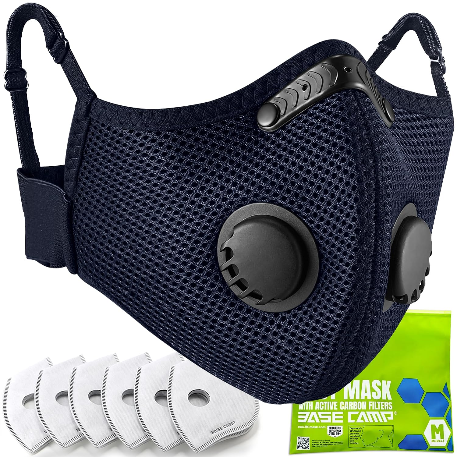 BASE CAMP Upgrade M Plus Dust Mask, Respirator Mask with 99.9% Effective Carbon Filter for Woodworking,7 Layer Breathable Face Protection for Construction, Dust, Landscaping, Sanding, Painting