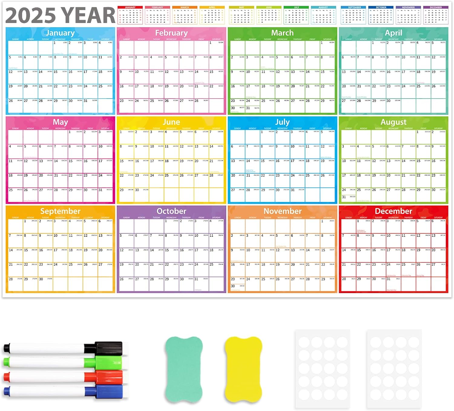 FindFunFine Large Wall Planner 2025-2026 Year Calendar Office, University, School, Academic,24 Monthly Wall Teacher Planner With Folded