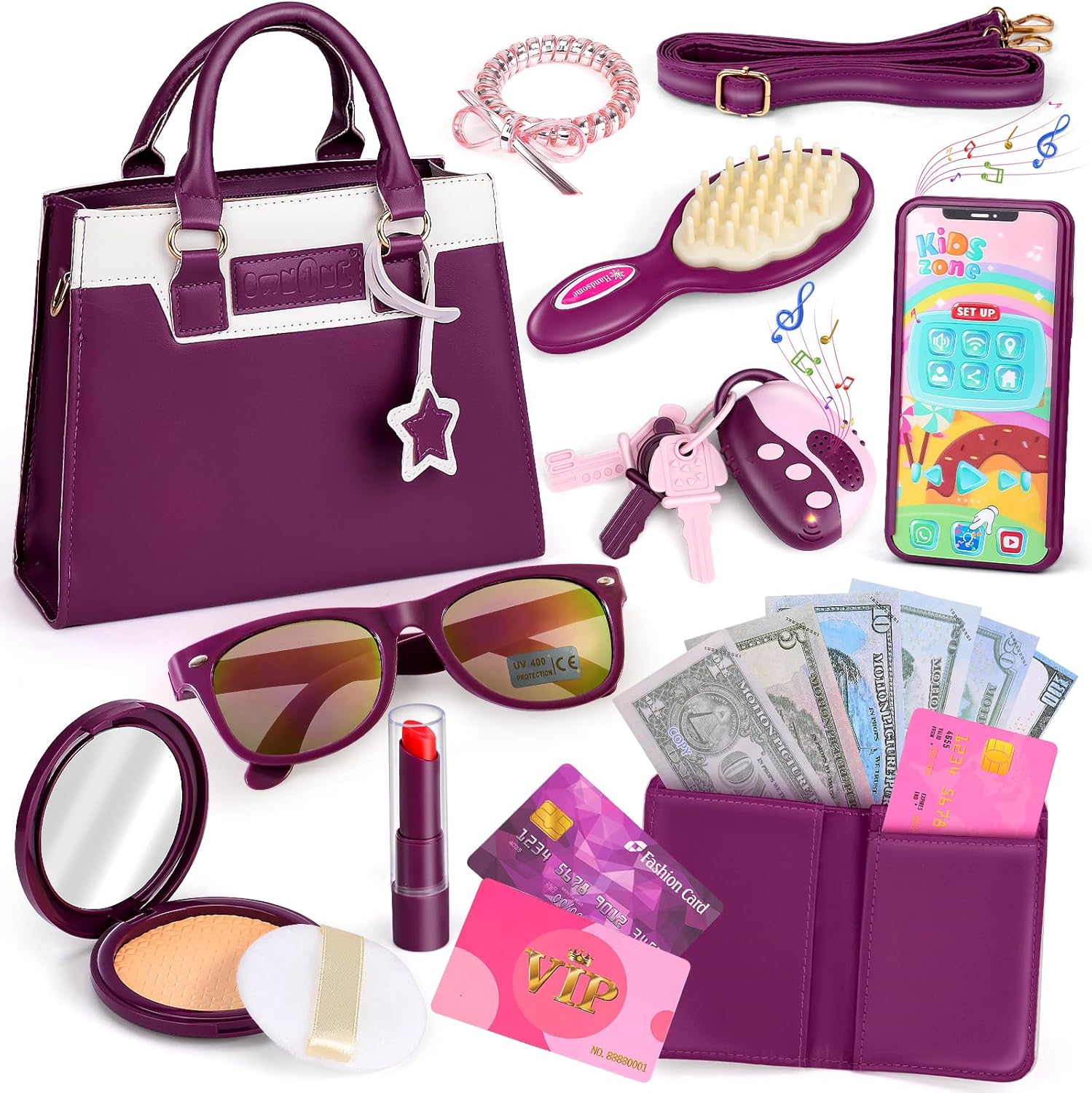 Own1one Play Purse Set for Girls, Little Girls Purses with Accessories Pretend Play Handbag for Toddlers Handbag Toy Wallet Makeup Princess Toys Gift for Girl