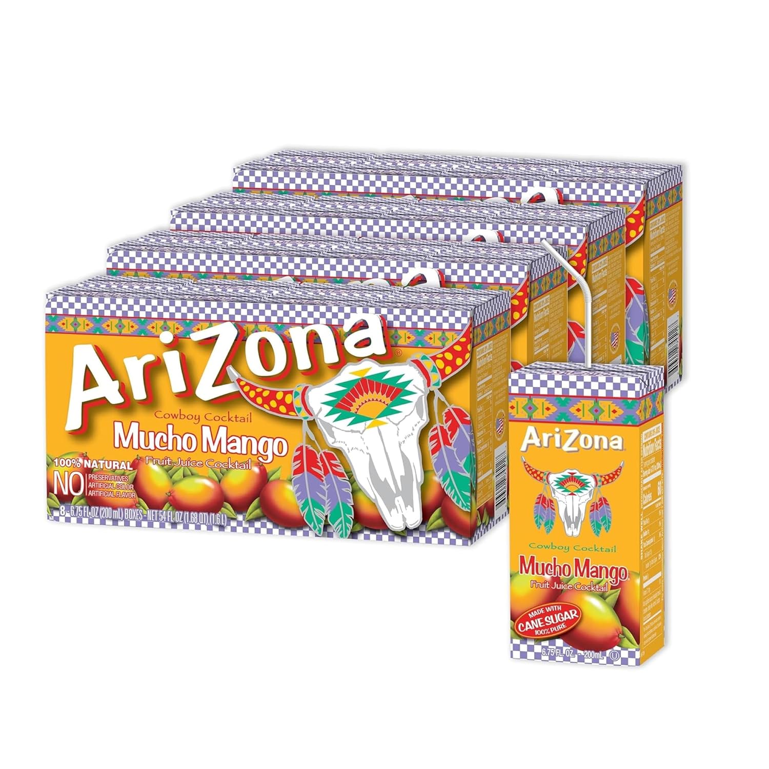 AriZona Mucho Mango Drink, 6.75 fl oz Tetra Box (Pack of 32)