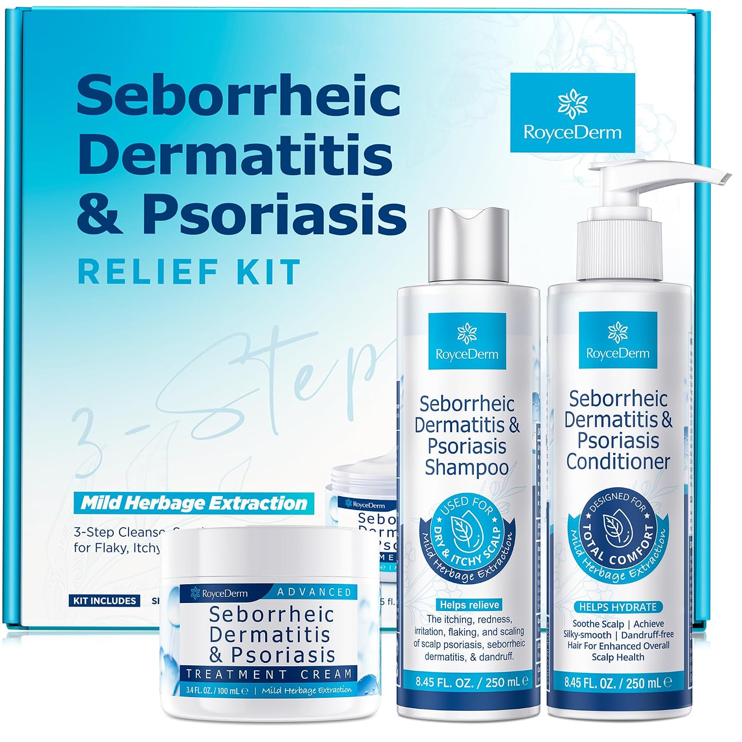 Seborrheic Dermatitis & Psoriasis Cream, Shampoo and Conditioner Set - Scalp Therapy System for Folliculitis, Psoriasis, Dandruff, Dry Scalp - Scalp Treatment to Relieve Itching, Flaking, Irritation