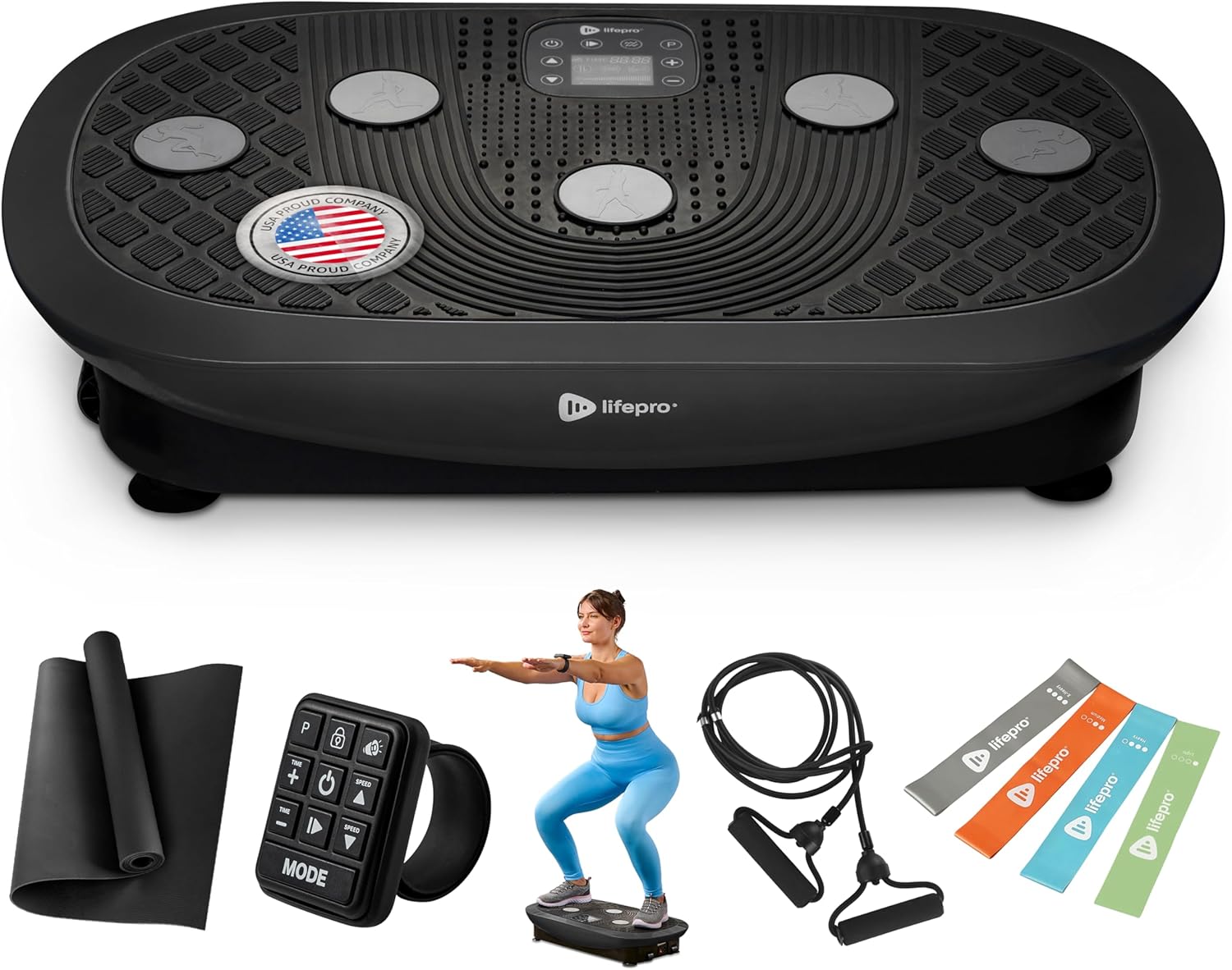 Lifepro Rumblex Plus/Pro 4D Vibration Plate for Lymphatic Drainage — Triple Motor Whole Body Vibration Platform Machine for Muscle Toning — 7 Training Modes, 60 Speed Levels & Resistance Bands