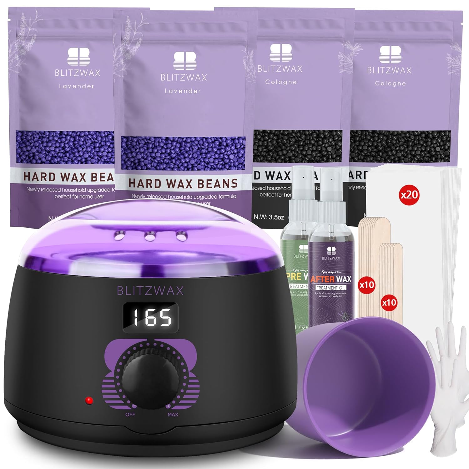 BLITZWAX Brazilian and Bikini Waxing Kit for Women, Hard Wax Warmer for Face, Legs and Body, At Home Hair Removal Kit, Beginner Friendly, Digital Fast Heating, 51 Wax Items