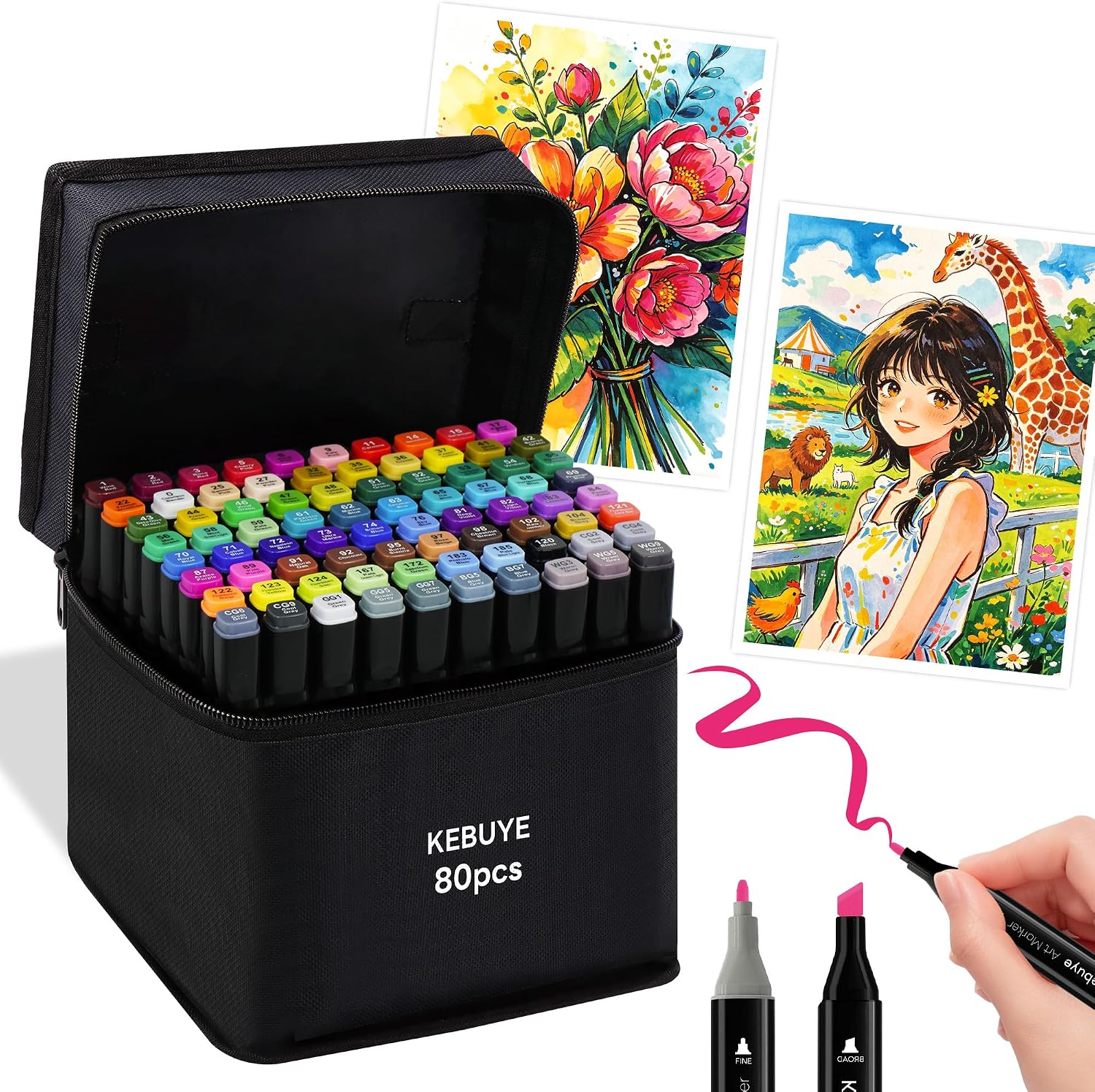 80 Colors Alcohol Markers Set - Art Markers Dual Tips Blender for Drawing