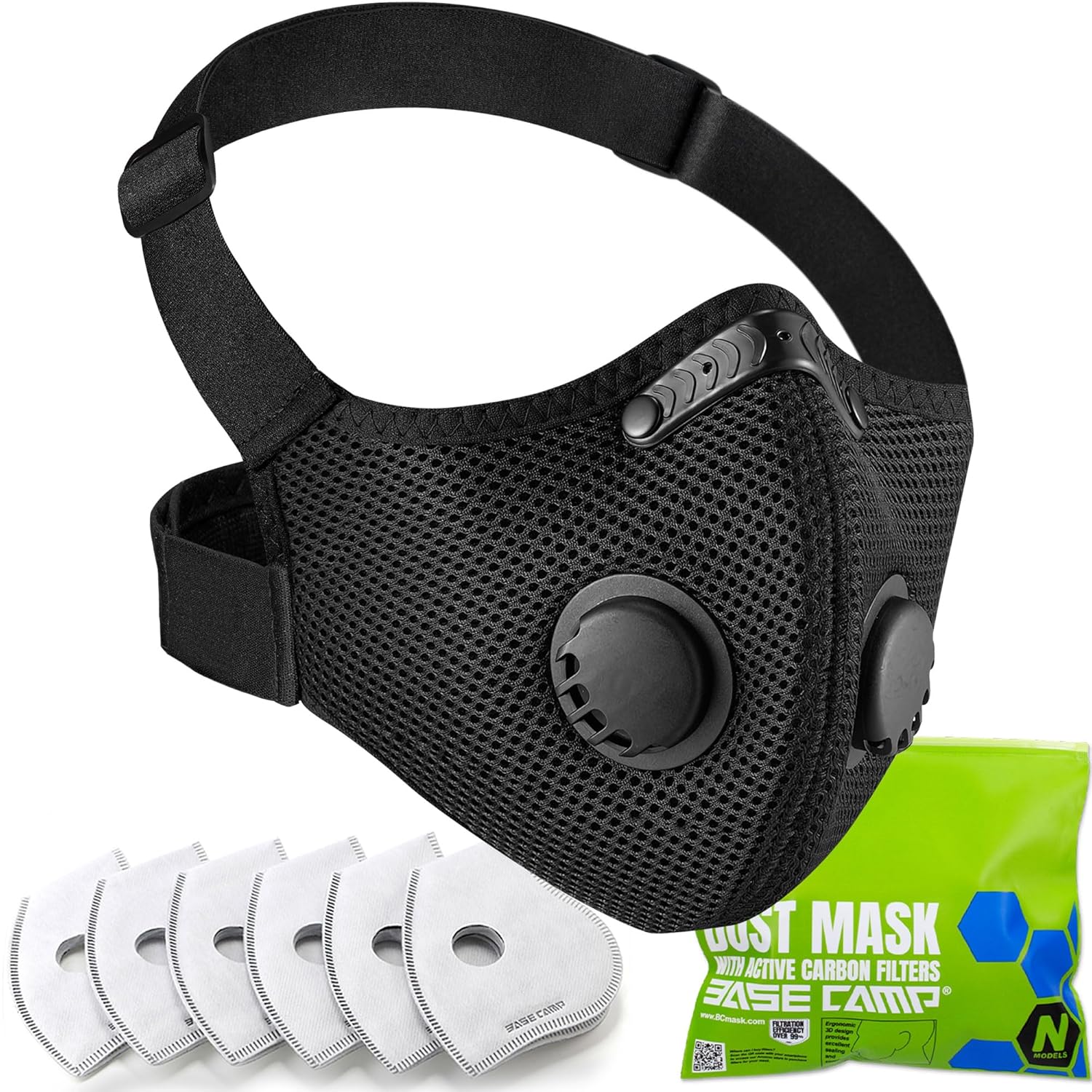 BASE CAMP M PRO Dust Mask, All day Comfortable Reusable Respirator Mask, L-shaped Head Strap Design, Safety Work Mask for Woodworking, Landscaping, DIY, Dust, Pollen,1 Pack