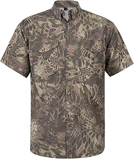 Alimens & Gentle Mens Short Sleeve Fishing Shirt Camouflage Quick Dry Outdoor Sun Protection Shirts