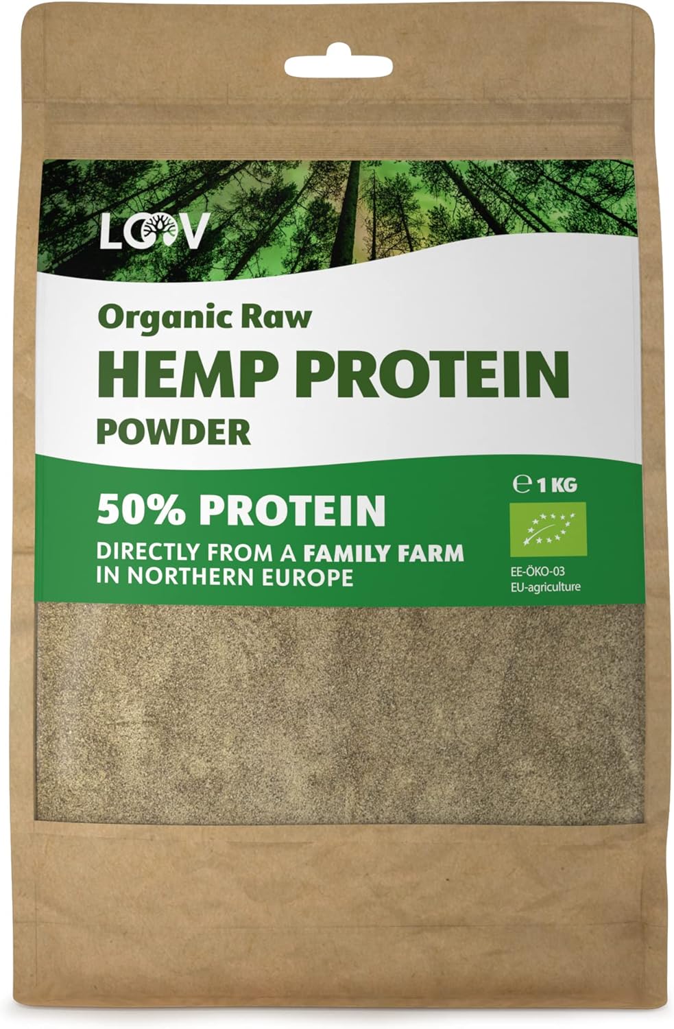 LOOV Organic Raw Hemp Protein Powder, 1kg, 50% Protein, Nutrients Preserved, Delicious Nutty Flavour, Organically Grown in Nordic Climate, Plant-Based Vegan Protein Powder, Non-GMO