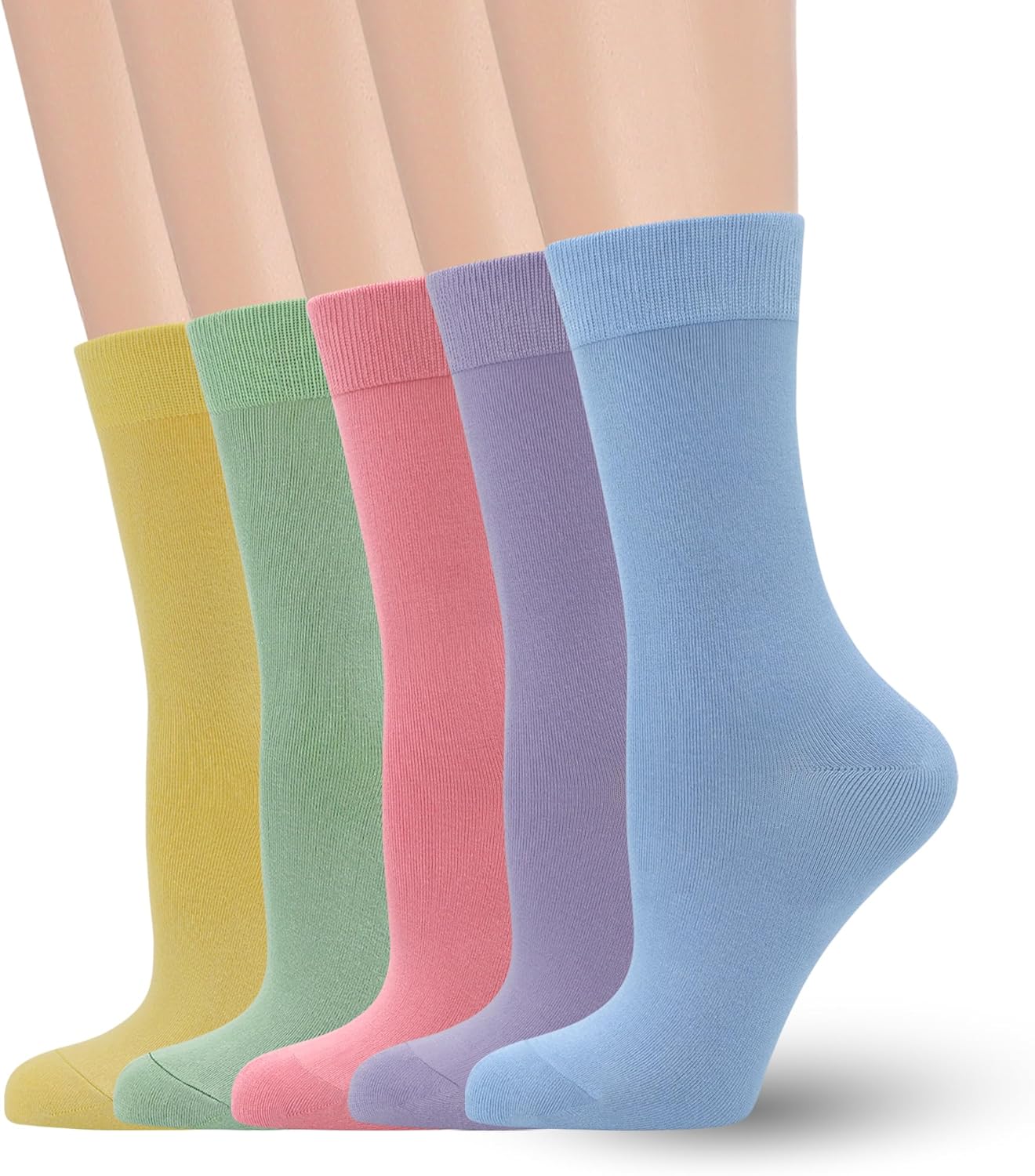 Women's Soft Thin Viscose Bamboo Crew Socks, Fit Stretchy Casual, Business, Dress Calf Sock 5 Pairs