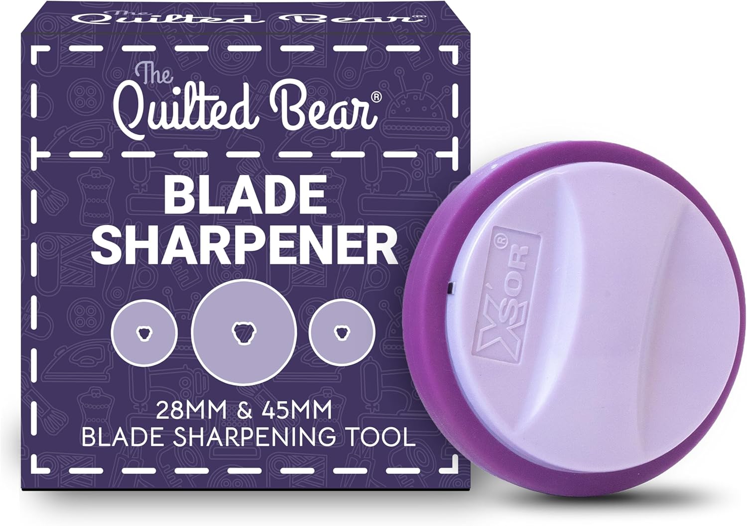 The Quilted Bear Rotary Blade Sharpener - Rotary Blades Sharpener for 28mm & 45mm Cutter Blades Used for Fabric Cutting, Quilting & Sewing, Compatible with TQB, DAFA & More