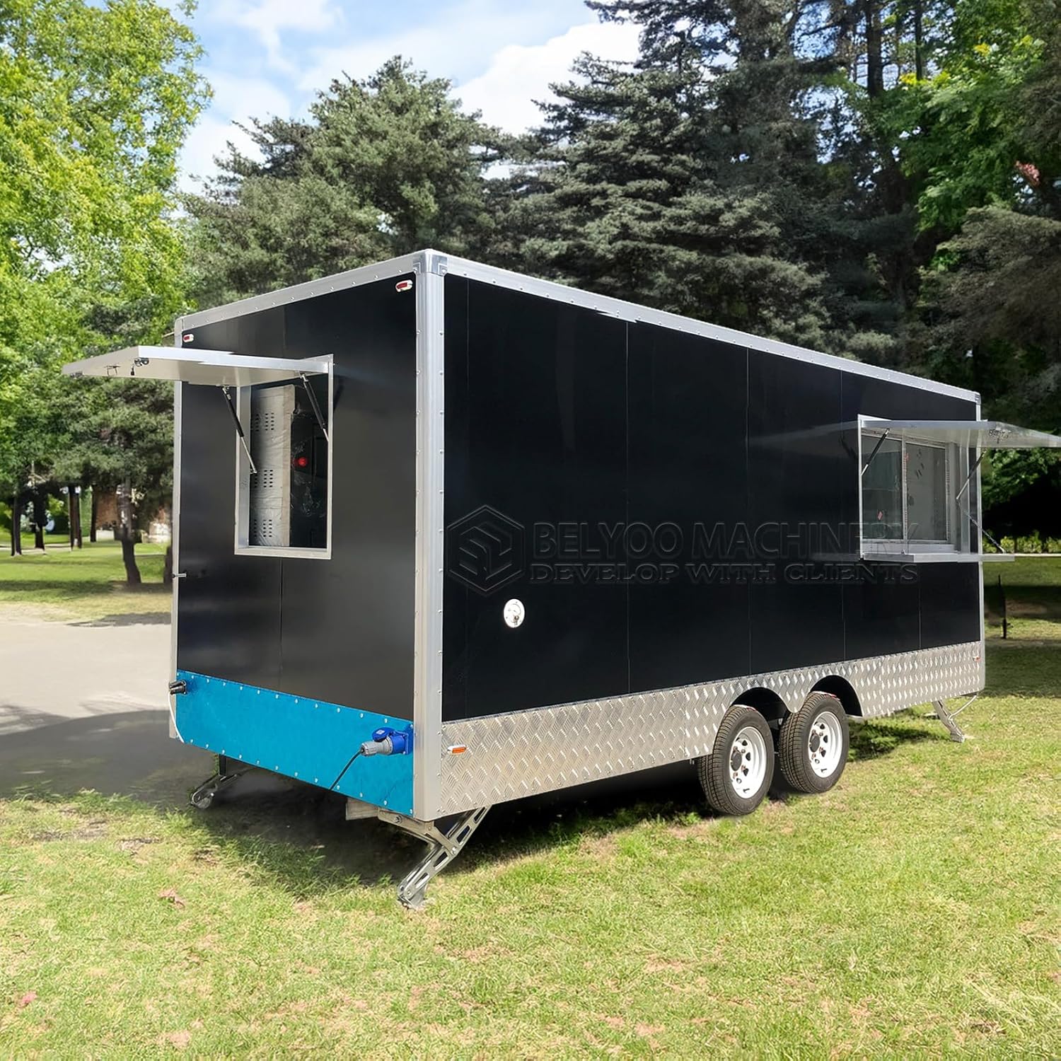 BELYOO 16.4FT Food Truck Trailer DDP Food Cart with Black Decor Concession Food Trailer for Sale Mobile Street Food Trailer with Concession Window and Full Kitchen Equipment