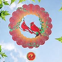 Cardinal Wind Spinners Garden Yard Decor Gift for Women Men, 12 Inch Outdoor Metal 3D Wind Spinner, Stainless Steel Hanging Wind Catchers Kinetic Sculpture for Outside Decoration