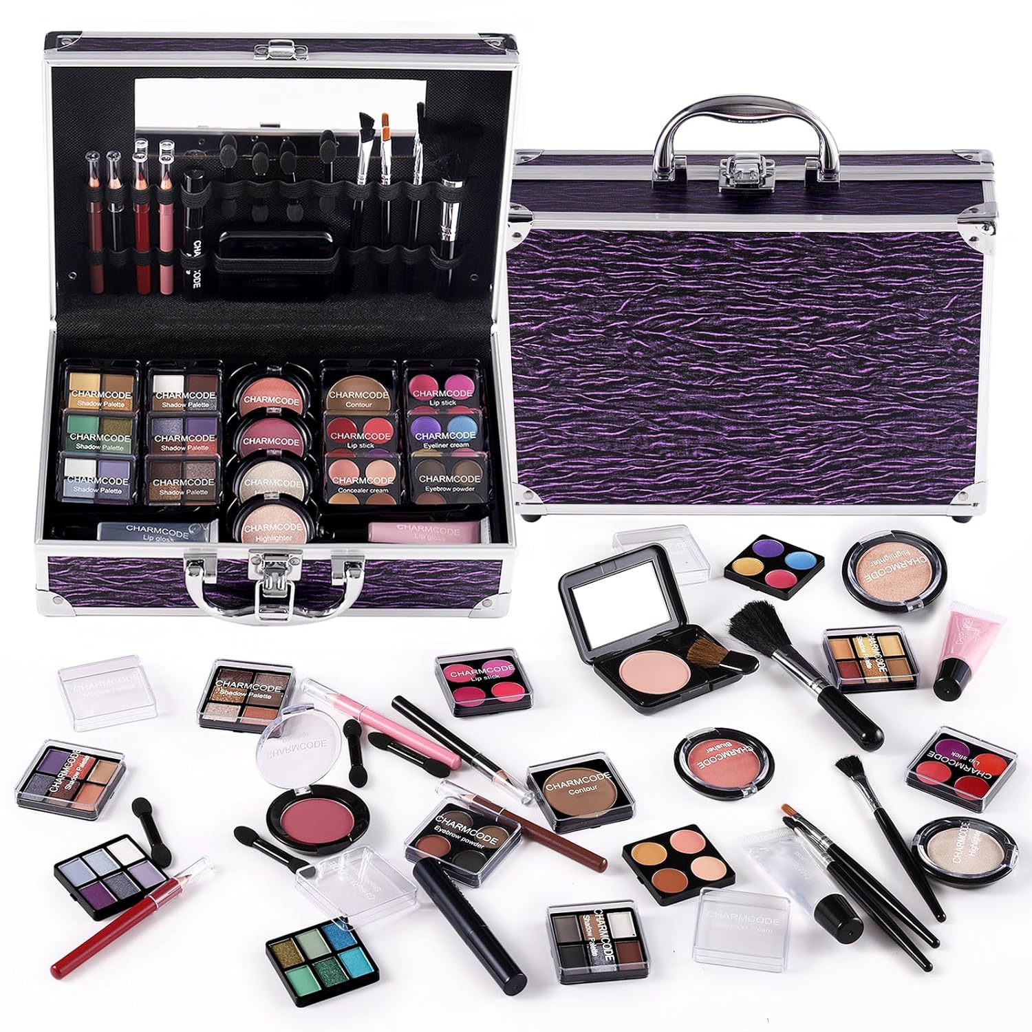 Makeup Kit for Teen Girls & Women Full Kit, Beauty Train Case with Starter Cosmetic Set, Make Up Christmas Gift Box with Eyeshadow,Lipgloss,Highlighter,Blush,Lip&Eye Pencils,Brush & More(Purple)