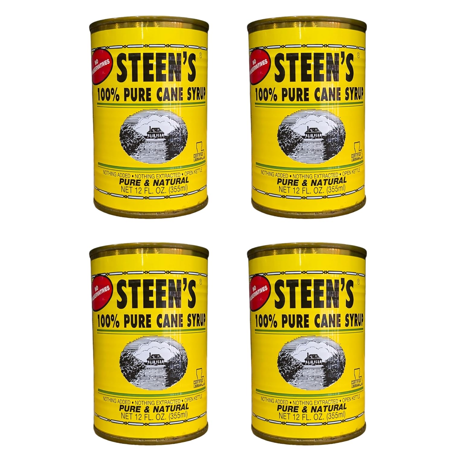 100% Pure Cane Syrup 12 Oz Can (Pack of 4) - No Additives - No Preservatives - Pure & Natural - Open Kettle - Louisiana's Trusted Brand for Over 100 Years - By Steen's