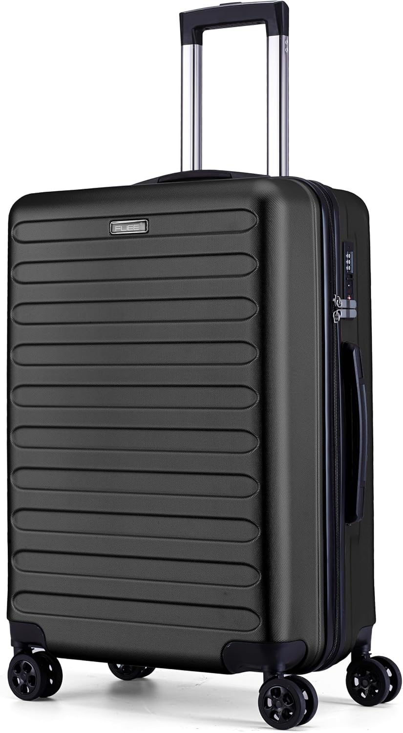 FLIEE Medium Suitcase Hard Shell | Lightweight Suitcase | Aluminum Telescopic Handle | TSA 3 Digit Combination Lock | 4 Dual Spinner Wheels | Medium 24" Hold Check in Luggage (Black, Medium 24'')