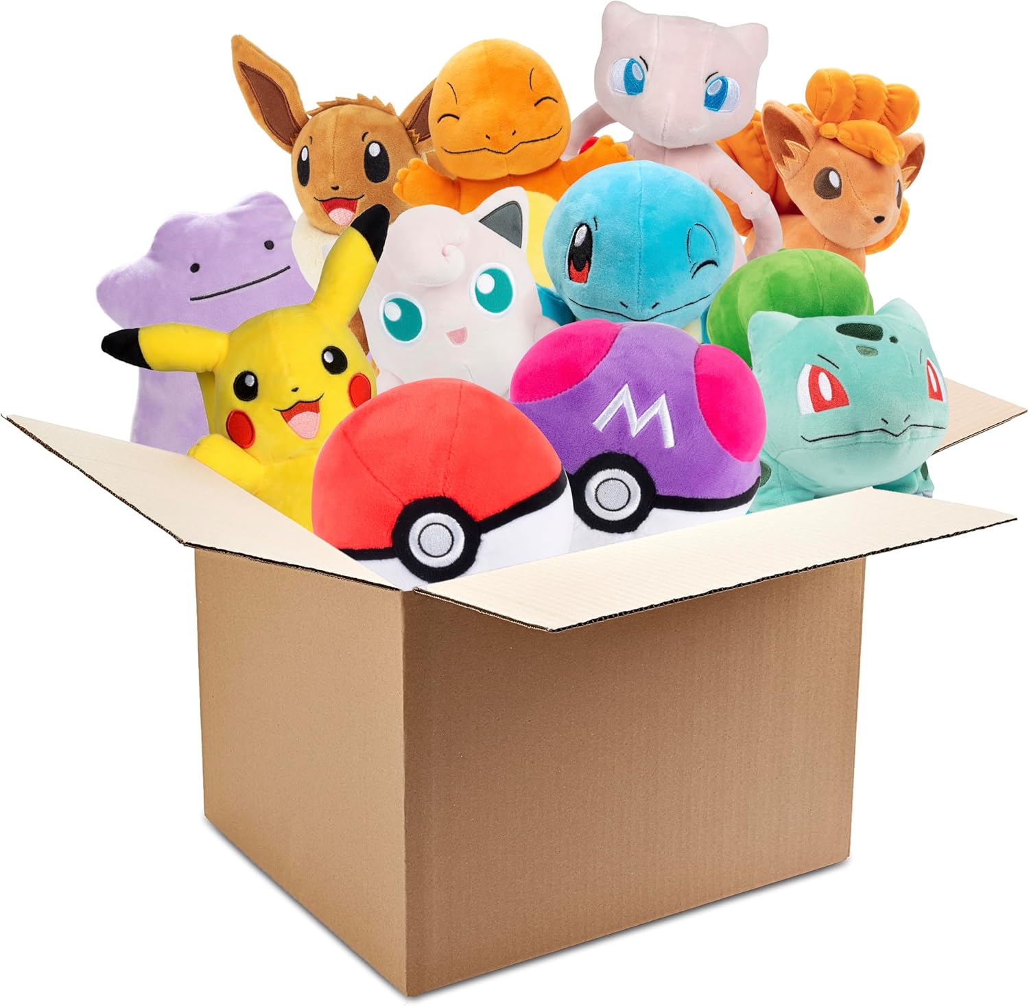 Pokemon Genreation I 5" Ball & 8" Plush Mystery Blind Box 2-Pack - Receive 1 Pokeball or Master Ball & 1 Assorted Stuffed Animal Figure Toy - Red & Blue - Gift for Kids, Boys, Girls - 2+